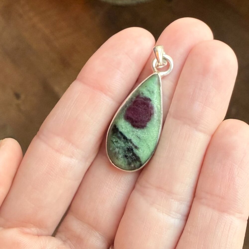 Authentic *Ruby Zoisite* Teardrop Necklace Pendant | Sterling Silver | NEW